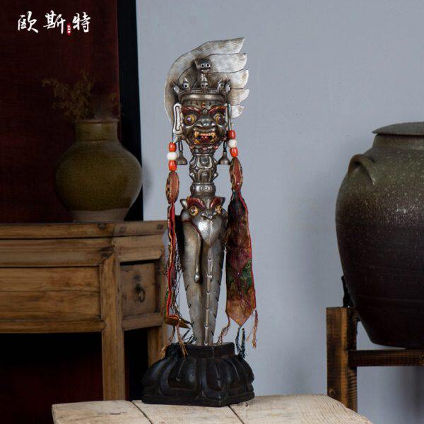 尼泊尔手工铁做旧 飘带金刚宝杵带底座居家马头金刚宝橛 高60.5cm