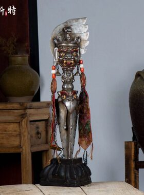 尼泊尔手工铁做旧 飘带金刚宝杵带底座居家马头金刚宝橛 高60.5cm