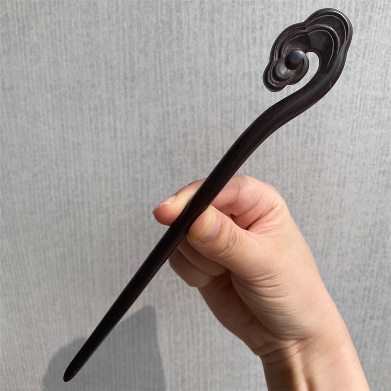 入水即沉结实耐用黑檀木祥云如意簪中H性简洁发簪男式发簪道士簪