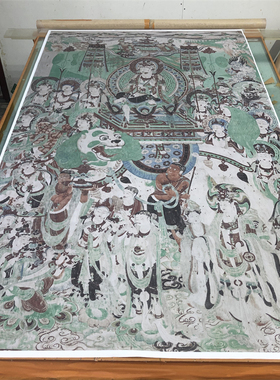敦煌壁画彩绘摹殊普贤菩萨经变图高清微喷装学画线稿临文饰习装裱