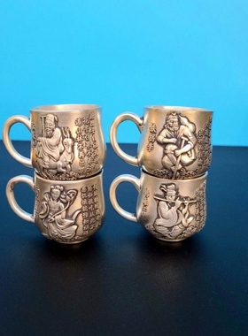 白铜八仙杯子摆件供器五供水杯供水碗家居摆件铜器工艺品佛具