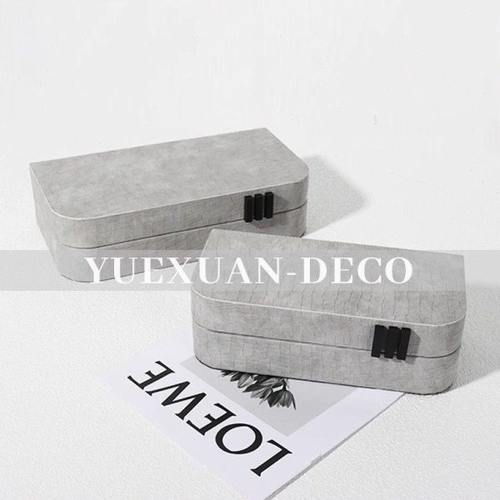 粤萱现代简约纹理皮革首饰盒收纳盒样板间酒店售楼处家庭软装