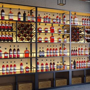 复古工业风红酒酒柜置物架酒吧展示架铁艺金属落地酒架展示柜商用