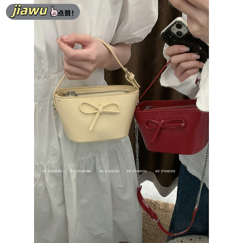新款小众蝴蝶结手提红色时尚韩版