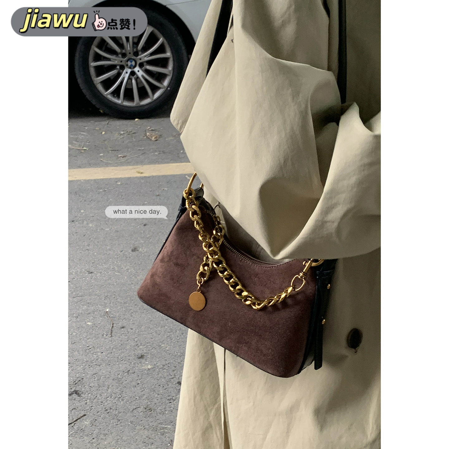 新款小众时尚链条手提通勤包女麂