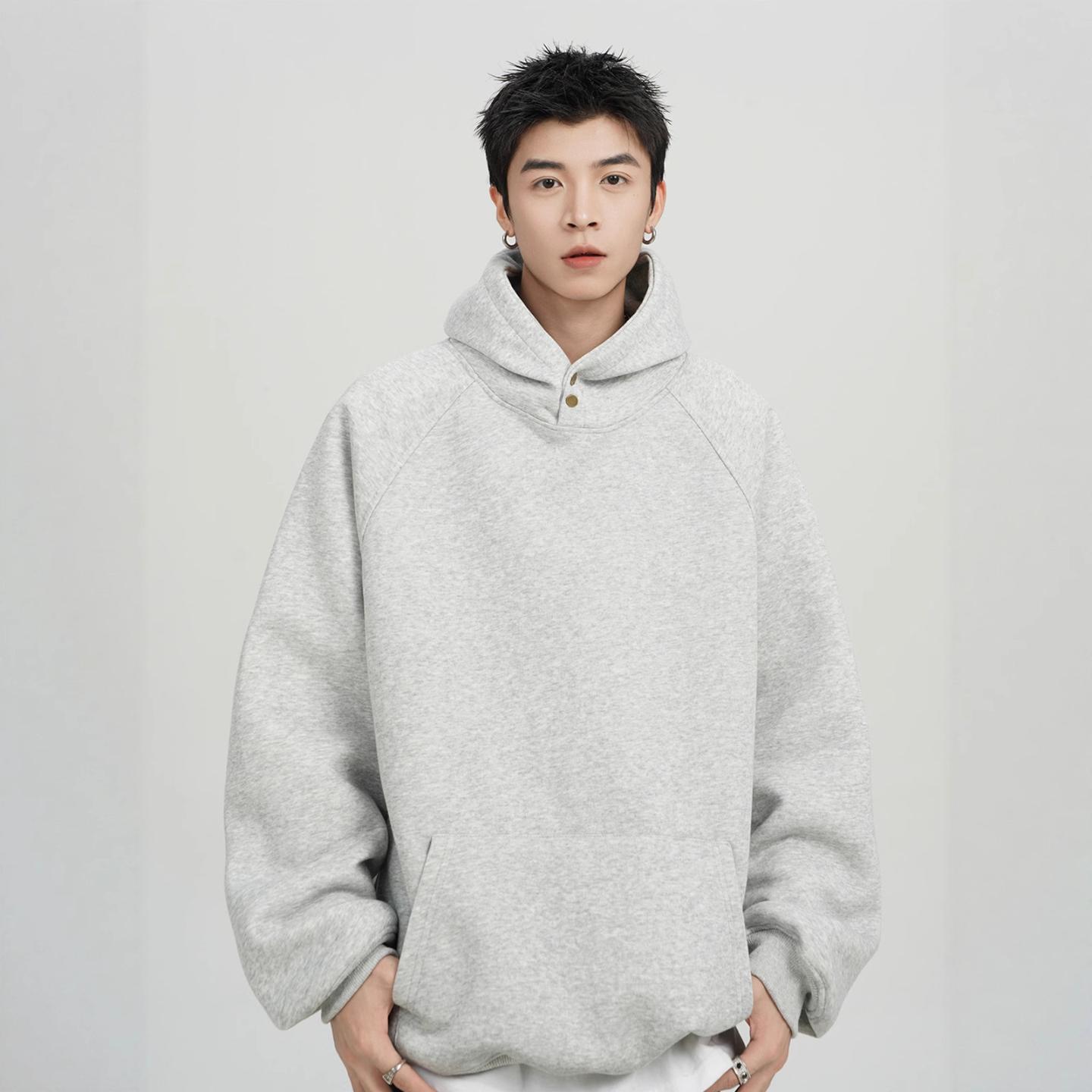 重磅纽扣连帽卫衣男春秋潮牌