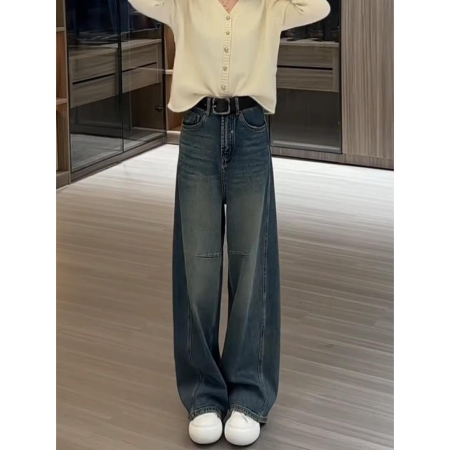 大码高腰显瘦阔腿牛仔裤女