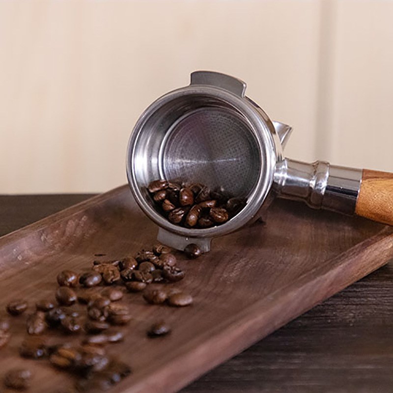 E61咖啡机手柄 不锈钢实木手柄小号双嘴58mm 半自动意式实木手柄