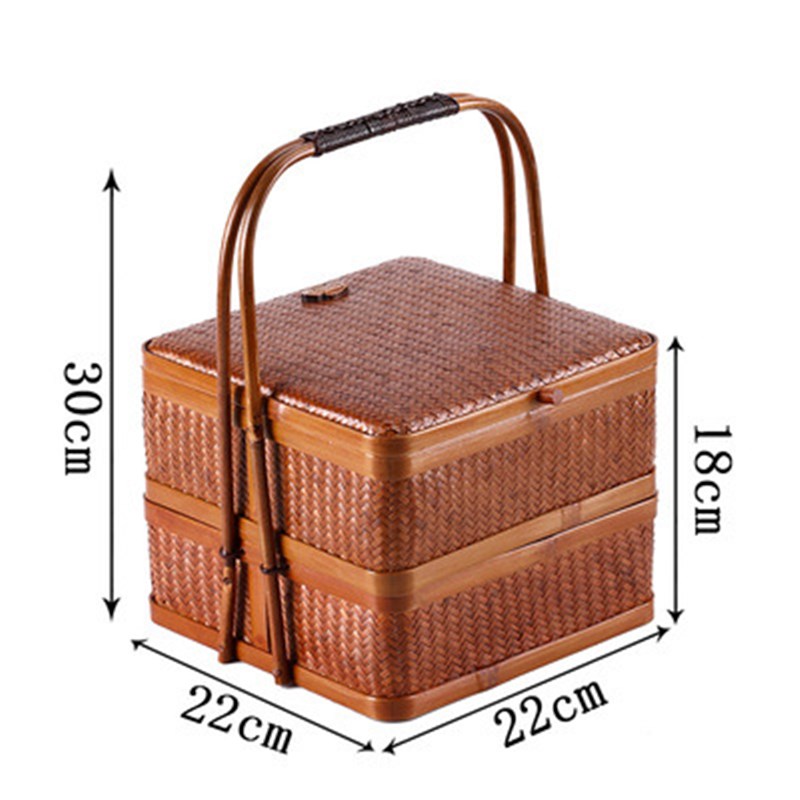 手工竹编复古食日式多层提篮茶具收纳盒手提篮月饼篮礼品包装盒