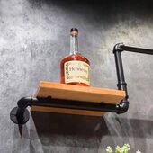 复古工业风酒吧铁艺墙上置物架y壁挂红酒架摆件装 饰创意酒柜实木