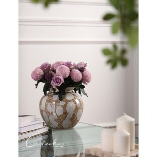 契阔家居 Leitz金叶满堂摩卡棕大口径陶瓷花瓶新中式客厅玄关摆件