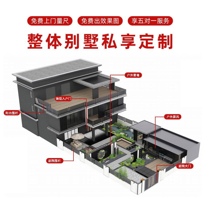 定制铝艺大门别墅庭院双开电动平移门转弯伸缩铝合金围墙自建房门