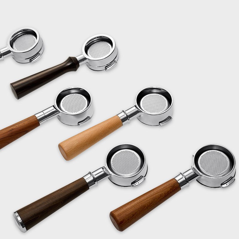E61咖啡机无底手柄  冲煮过滤器不锈钢漏斗 实木把手咖啡58mm手柄