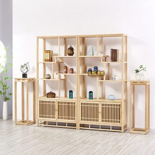 新中式白蜡木博古架实木多宝阁置物架禅意茶叶柜隔断书架颜色定制