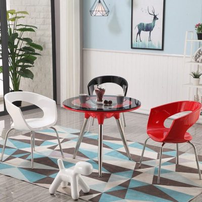 时尚接待洽谈桌椅组合会客一桌三椅钢化玻璃圆桌小户型餐桌现代