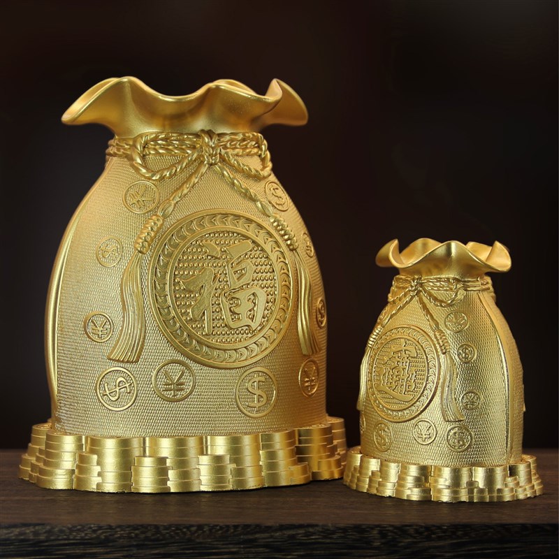 黄铜存钱罐福袋摆件钱袋子纯铜全黄铜家居客厅装饰品储蓄罐聚宝盆
