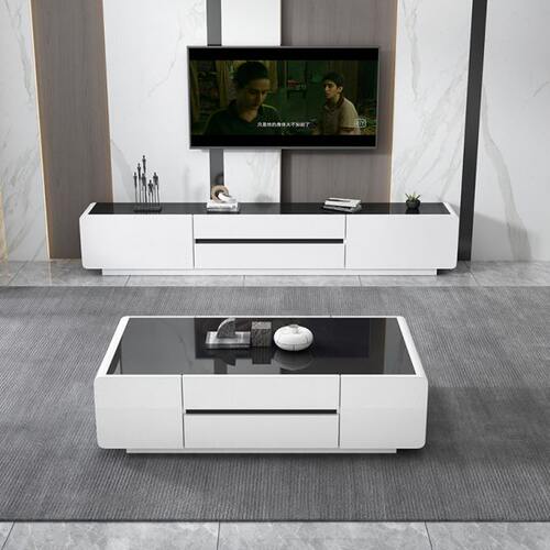 简约现代小户型茶几电视柜钢琴烤漆钢化玻璃储物抽屉茶桌茶台