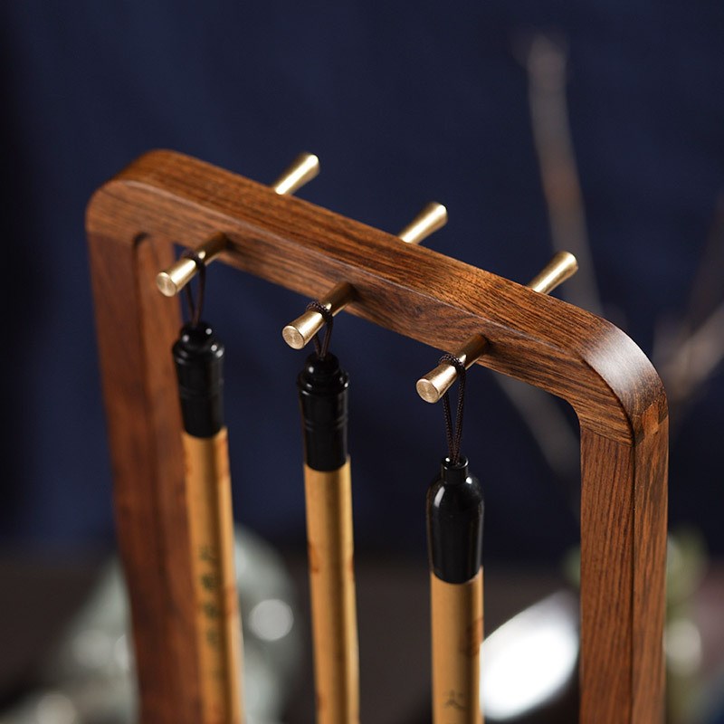 新中式轻奢毛笔笔架实木笔挂毛笔架笔挂现代铜制高档学生书法国画