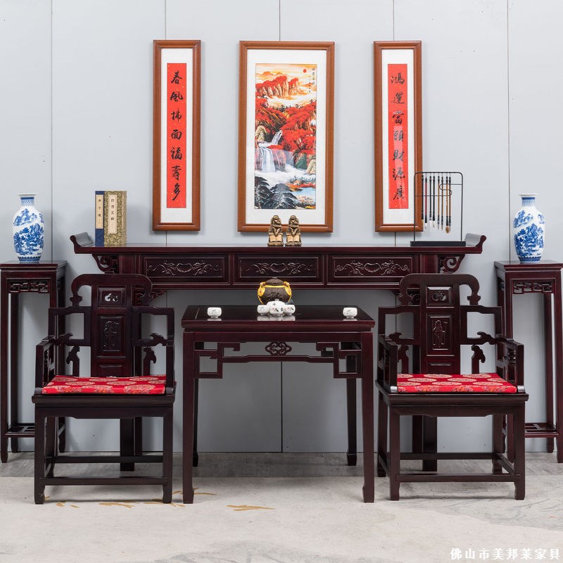 酸枝木中堂六件套组合农村八仙桌明清供桌新中式实木翘头佛台条案