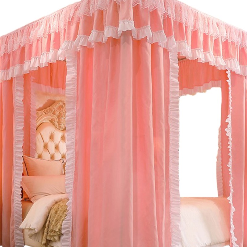 双层蚊帐床帘一体式家用欧式带支架1.8m帐莎1.5米2公主风遮光床幔