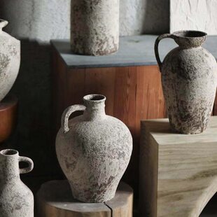 侘寂风复古土陶罐花瓶插花摆件粗陶土陶民宿仿古奶壶花盆坛子花器