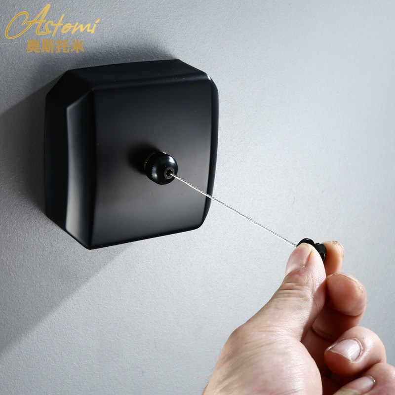 阳台黑色不锈钢丝伸缩晾衣绳 浴室收缩式隐形晒晾衣架衣杆免打孔