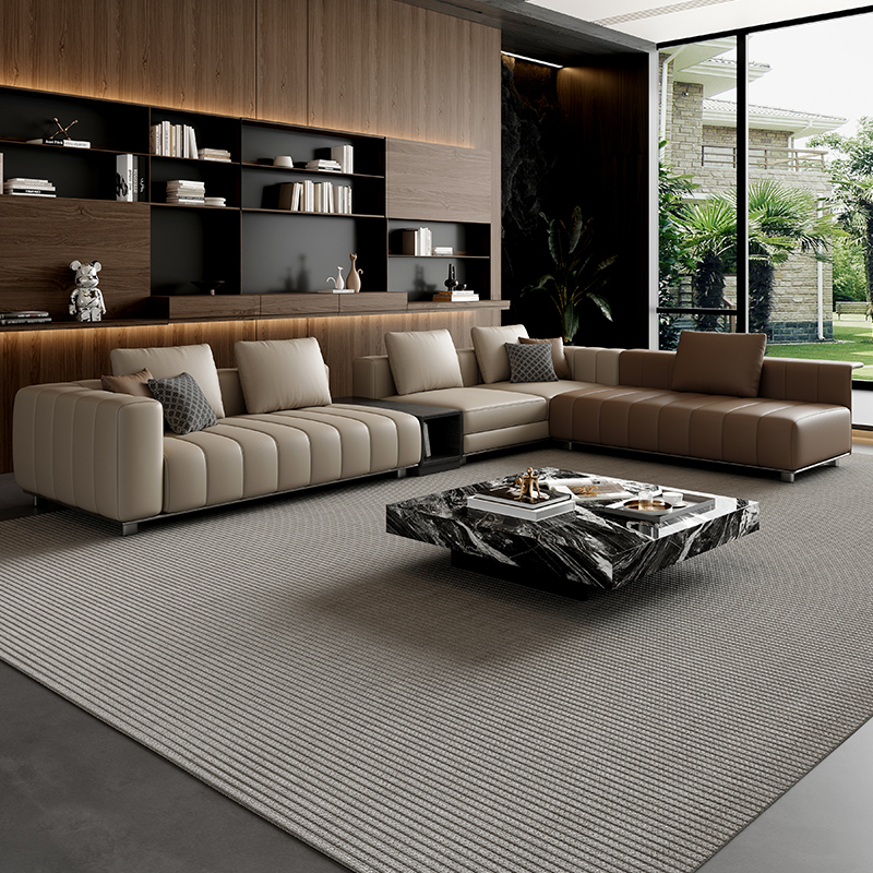 钢琴键真皮沙发意式轻奢别墅客厅大户型大平层高端组T合2024年新