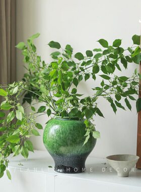 中式禅意创意中古陶瓷花瓶插花绿色茶室客厅装饰摆件鲜花水培陶罐