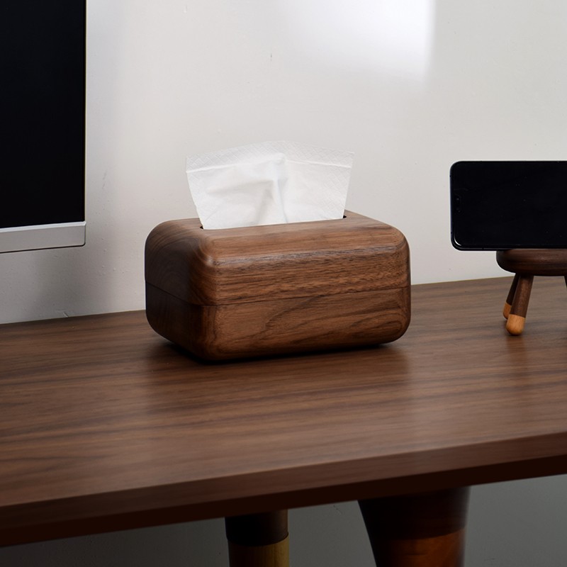 三思工房 北欧创意n实木纸巾盒家用客厅桌面简约抽纸盒 原创纸抽