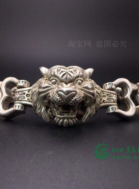 古玩老银藏银虎头手链男霸气本命银手链转运银饰礼物聚财虎虎生威