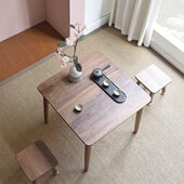 北美黑胡桃木小方桌矮茶几实木 吃饭宝宝餐桌儿童游戏桌学习矮桌