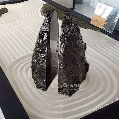 中景黑山石置石水意式观石枯山禅造景石头切片石水钵定制庭院野石