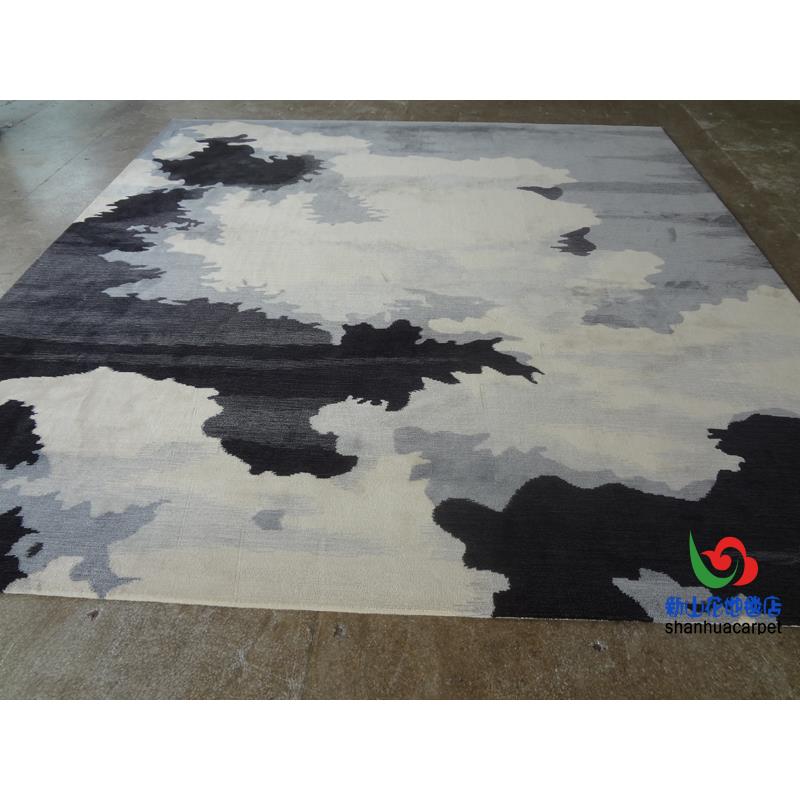 新中式灰色水墨画样板房客厅茶几沙发地毯大厅接待室贵宾室售楼部