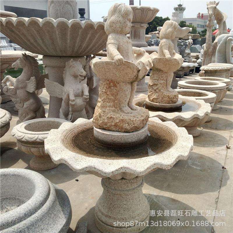 石雕欧式喷泉花岗岩西方人物雕塑花钵叠水盆酒店小区流水摆件工艺