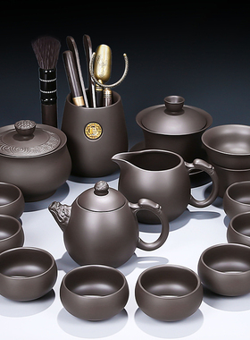 原矿紫砂功夫茶具浮雕龙蛋壶盖碗茶杯整套泡茶器中式茶具2.024新