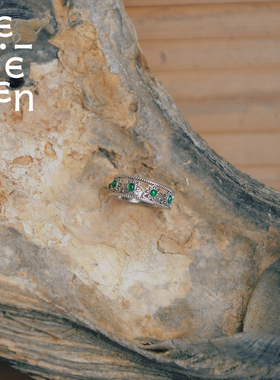 MEIDEHEN美得很五荷花灯绿翡翠银镶戒指民族风新年礼物