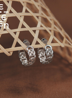 MEIDEHEN美得很银环十字藤编耳圈耳钉耳坠戒指民族风新年礼物