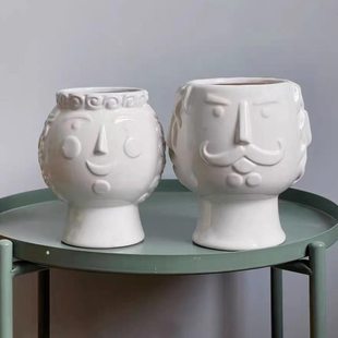 国王与皇后 陶瓷杯挂釉陶盆  无孔插花装饰陶瓷