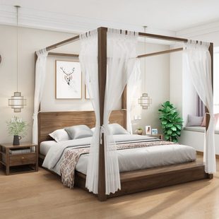 新中式架子床明清仿古拔步实木床1.8米双人四柱床简约现代民宿床