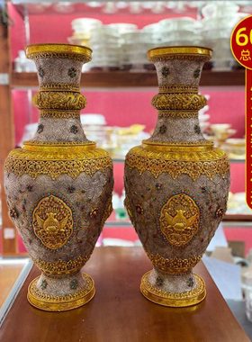 尼泊尔掐丝花瓶铜鎏金鎏银家居饰品摆件大号花瓶60cm单个