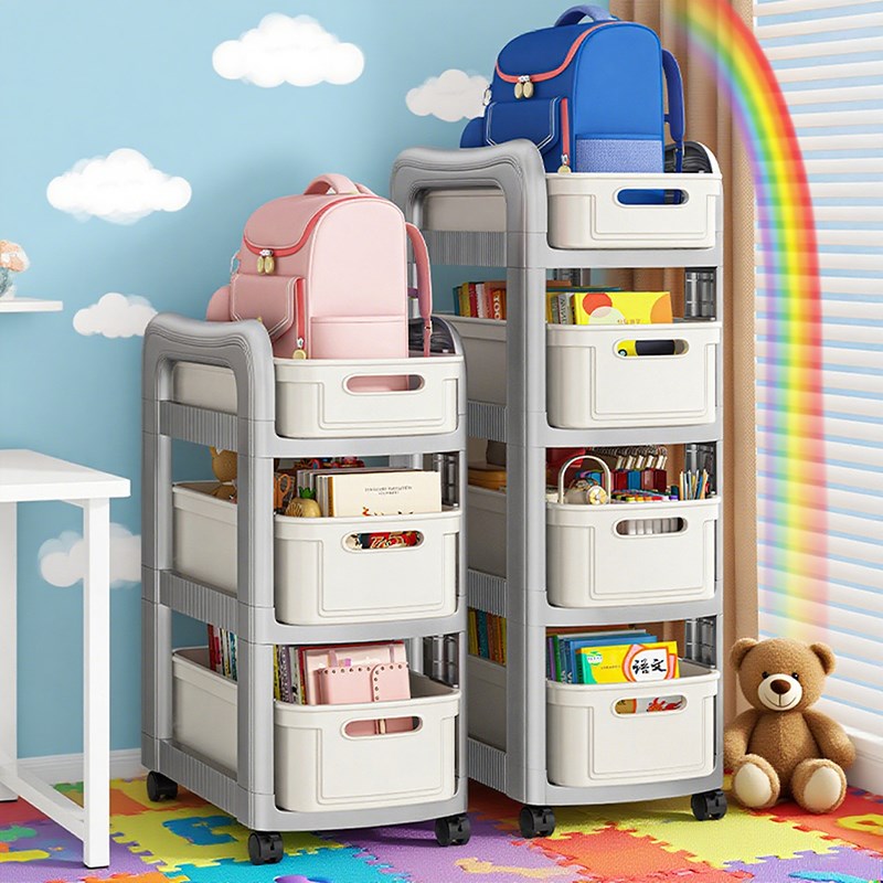 书包置物架可移动家用多层小推车落地桌底下带轮放书X本收纳架神