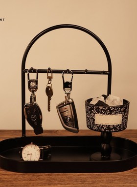 中古风入门玄关钥匙收纳摆件复A古置物架高级感装饰摆件桌面法式