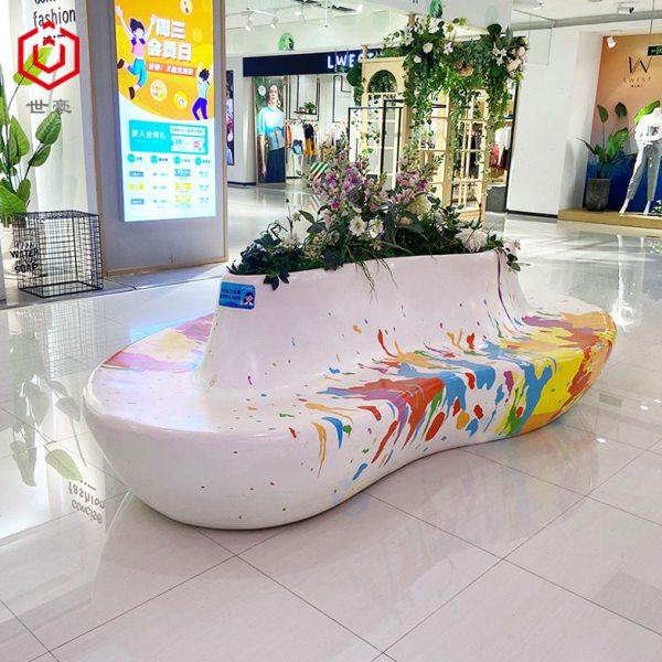 商场彩绘座椅玻璃钢座椅艺术椅定制卡通图案心形带花盆休闲等候椅,商业/办公家具,休闲椅系列,淘宝优惠券,粉丝福利购,淘宝优惠卷