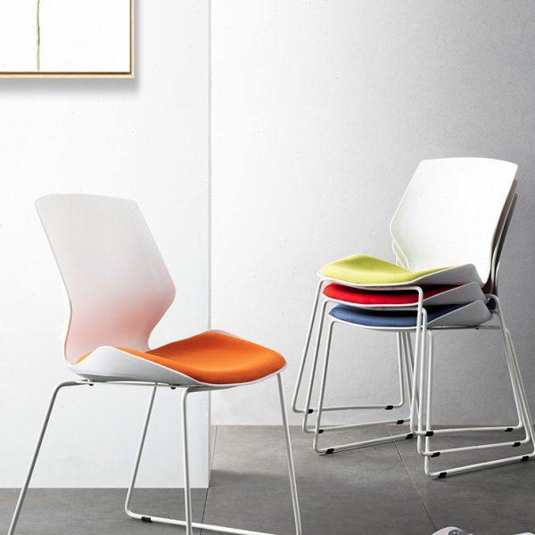 会议培训椅可叠落弓形无扶手简约座椅洽谈会议室会客靠背钢筋椅