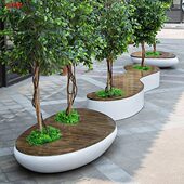 玻璃钢防腐木座椅创意长条凳户外广场公园异形坐凳商场美陈休闲椅