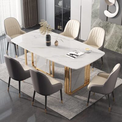 意式轻奢岩板餐桌椅组合现代简约长方形家用小户型西餐厅吃饭桌子