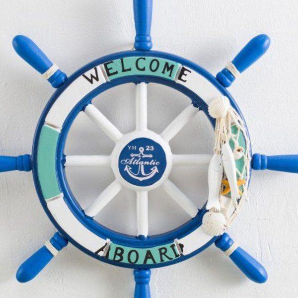 地中海风格装饰品方向盘船舵壁饰舵手创意酒吧幼儿园背景墙面挂件