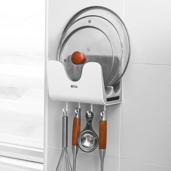 锅盖架壁挂式放菜板砧板多功能免打孔厨房置物架子带接水收纳神器