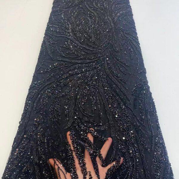 新款多色网底刺绣海草珠子亮片叶子蕾丝连衣裙婚纱服装布料面料布