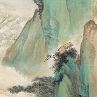 祁昆金碧青绿山水轴条幅卷轴山房画名画制复品书水中式装饰玄关画